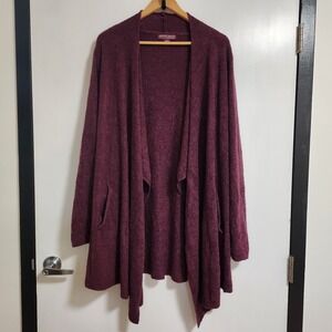 Barefoot Dreams Cozy Chic Lite Knit Open Cardigan Sweater Berry Burgundy XL